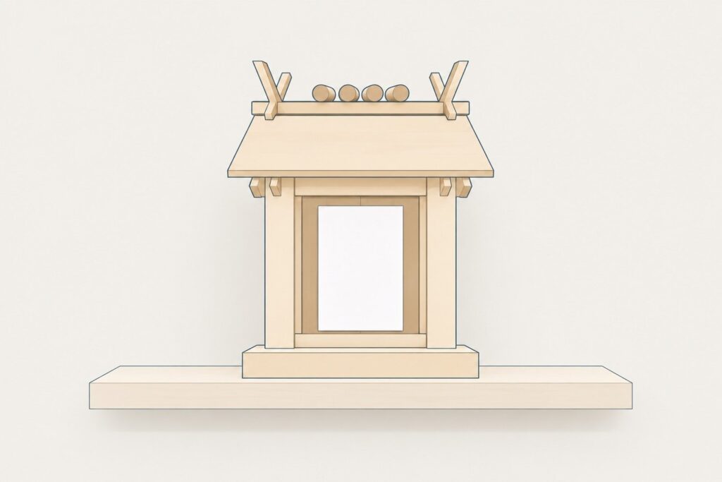 扉を閉じ、正面に白い半紙を貼った神棚。家族が亡くなったときの神棚封じ